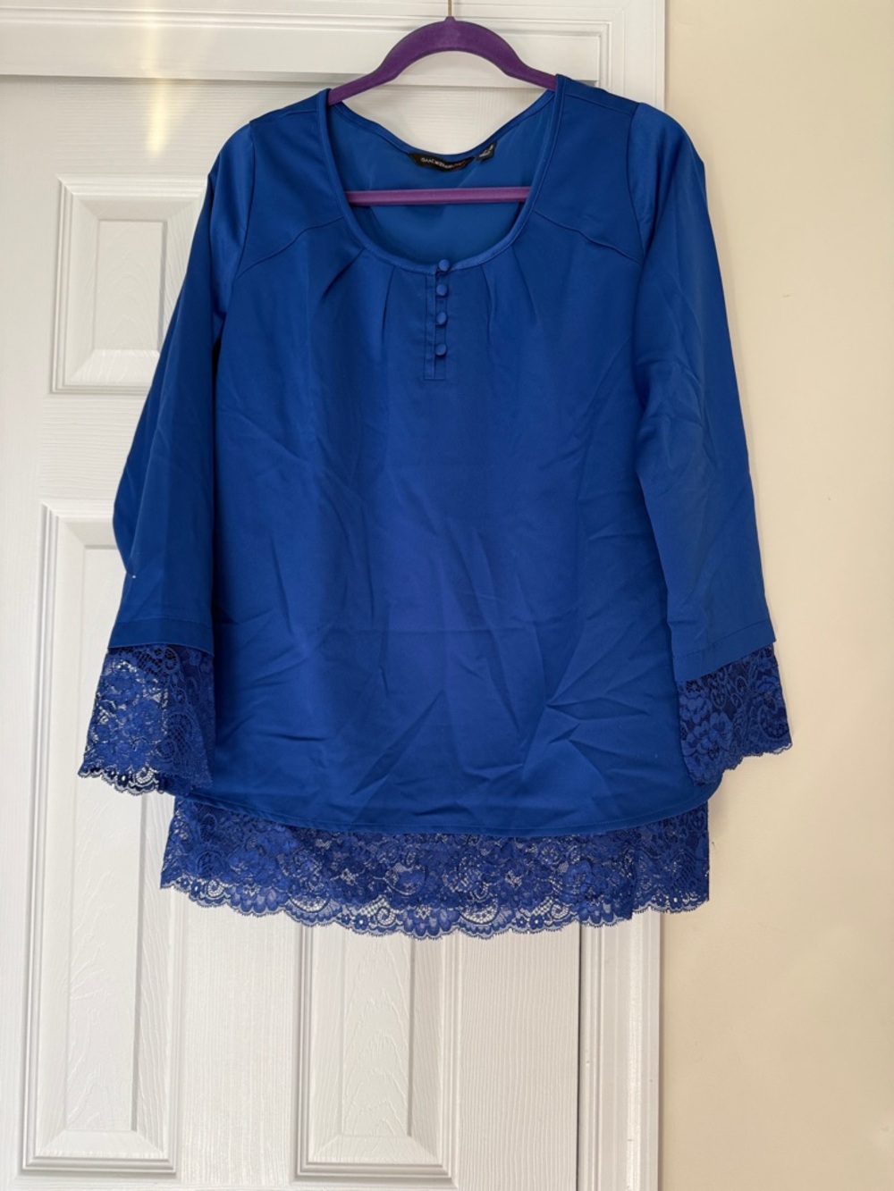 Isaac Mizrahi Royal Blue Lace-Trim Scoop Neck Top